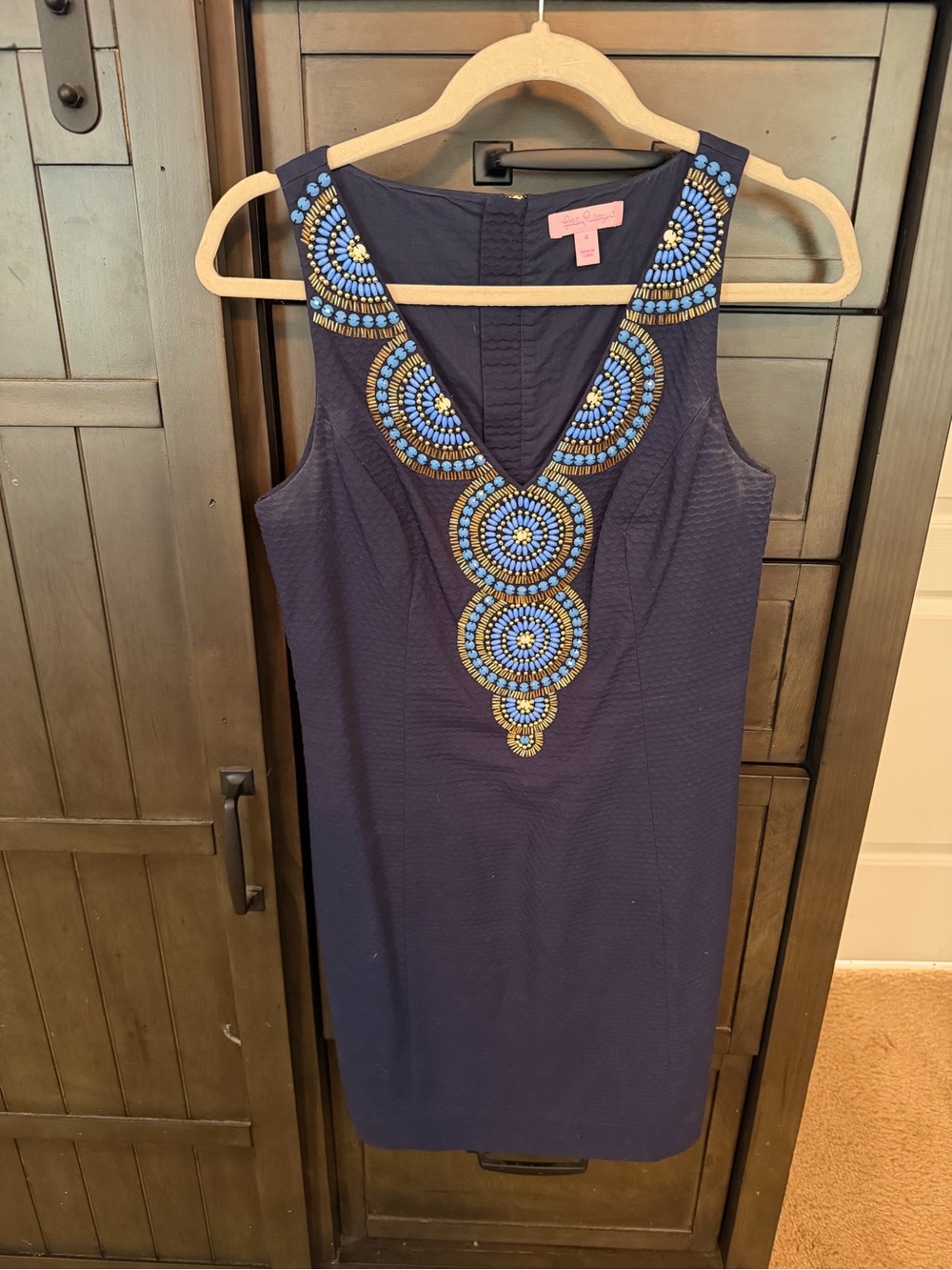 Lilly Pulitzer Navy Blue Beaded V-Neck Mini Dress